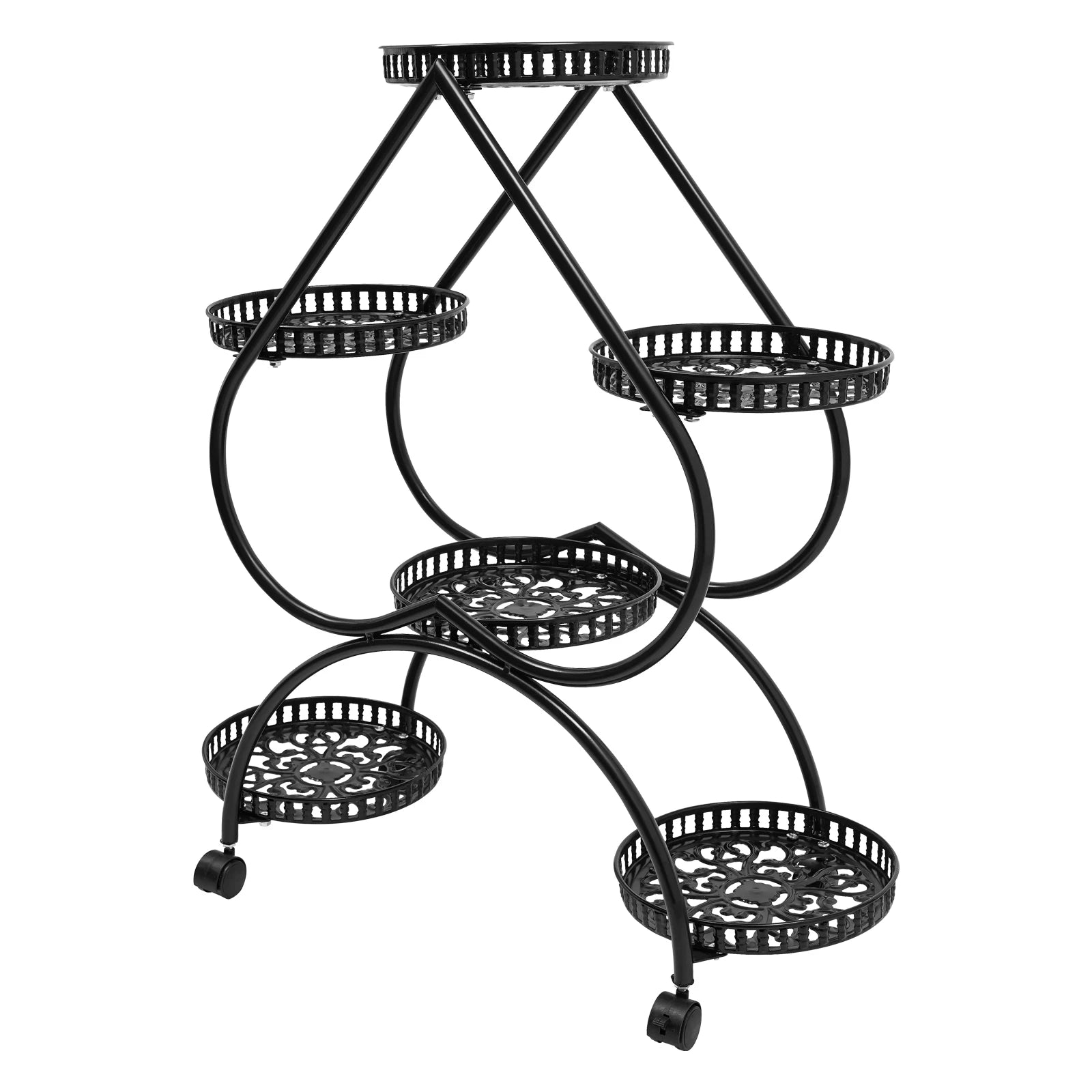 Black  Metal Plant Flowerpot Stands 6 Pots Plants Flower Stand for Patio Garden Living Room Corner Balcony and Bedroom