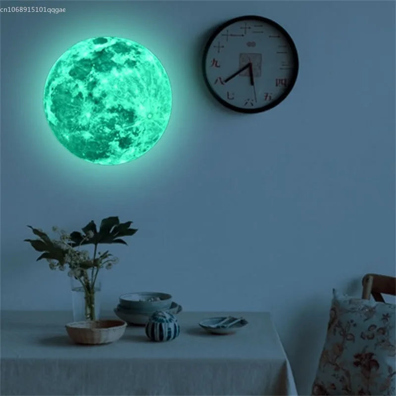 5/12/20/30CM  3D Luminous Moon Wall Sticker Glow in The Dark Fluorescent Sticker PVC Home Kids Room Decals Wall Decor Wallpaper