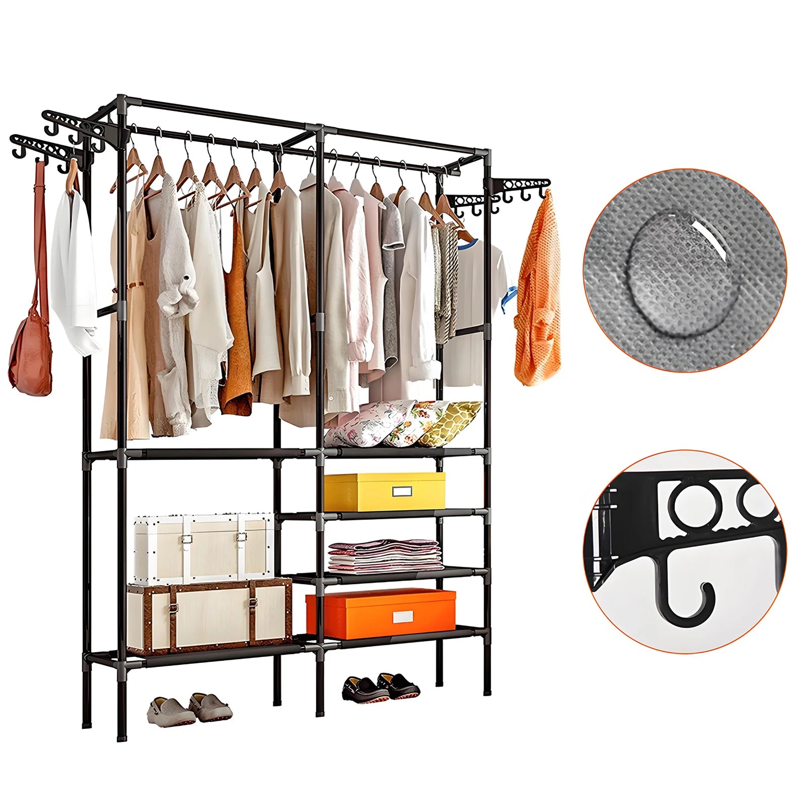 4Tier Household Simple Assembly Clothes Hanger Bedroom Coat Rack Multifunctional Organizer Storage Shelf Home Furniture Wardrobe