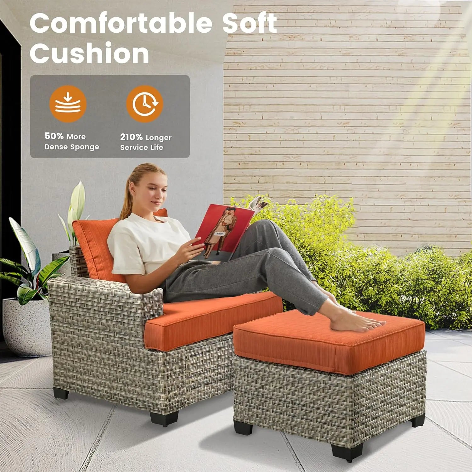 Patio Furniture Sets 7 Pieces Outdoor Sectional Rattan Sofa Manual Weaving Wicker Patio Conversation Set with Ottomans