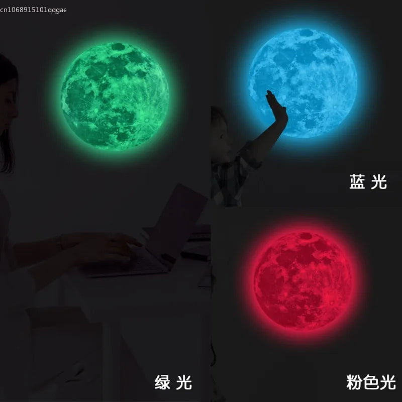 5/12/20/30CM  3D Luminous Moon Wall Sticker Glow in The Dark Fluorescent Sticker PVC Home Kids Room Decals Wall Decor Wallpaper