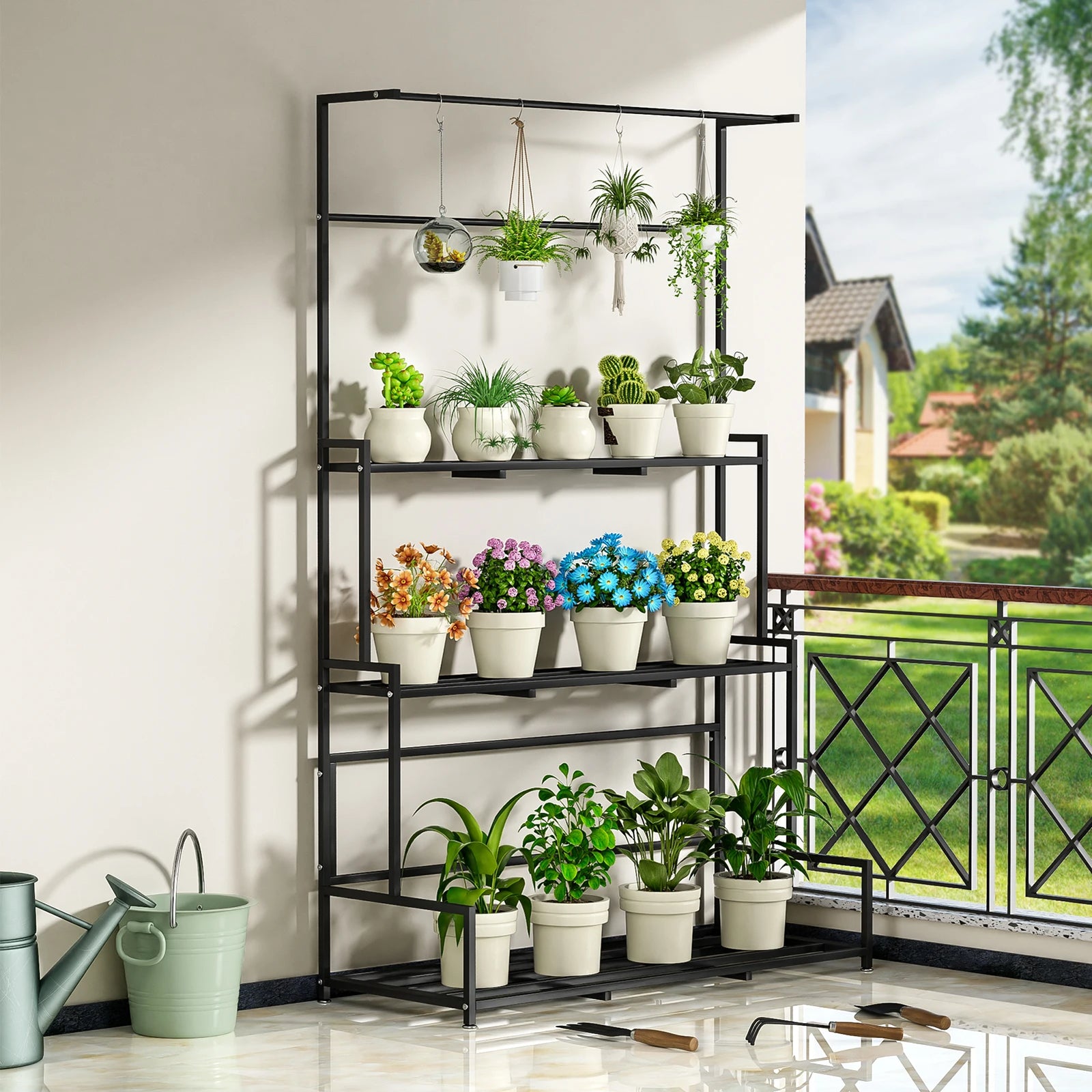 Garden Plant Shelves Iron Potted Flower Plant Stand Rack Multiple Flower Pot Shelf Indoor Outdoor Planter Display Organizer