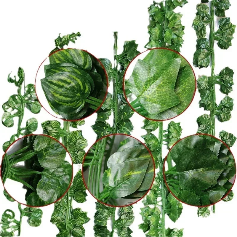 2.2M Artificial Plant Green Ivy Leaf Garland Silk Wall Hanging Vine Home Garden Decoration Wedding Party DIY Fake Wreath Leaves