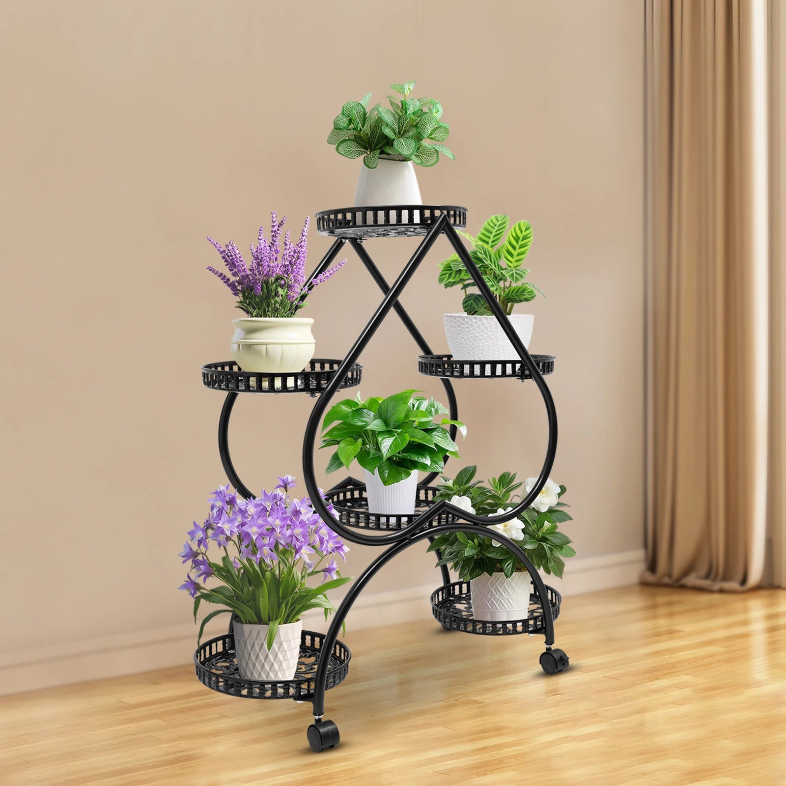 Black  Metal Plant Flowerpot Stands 6 Pots Plants Flower Stand for Patio Garden Living Room Corner Balcony and Bedroom