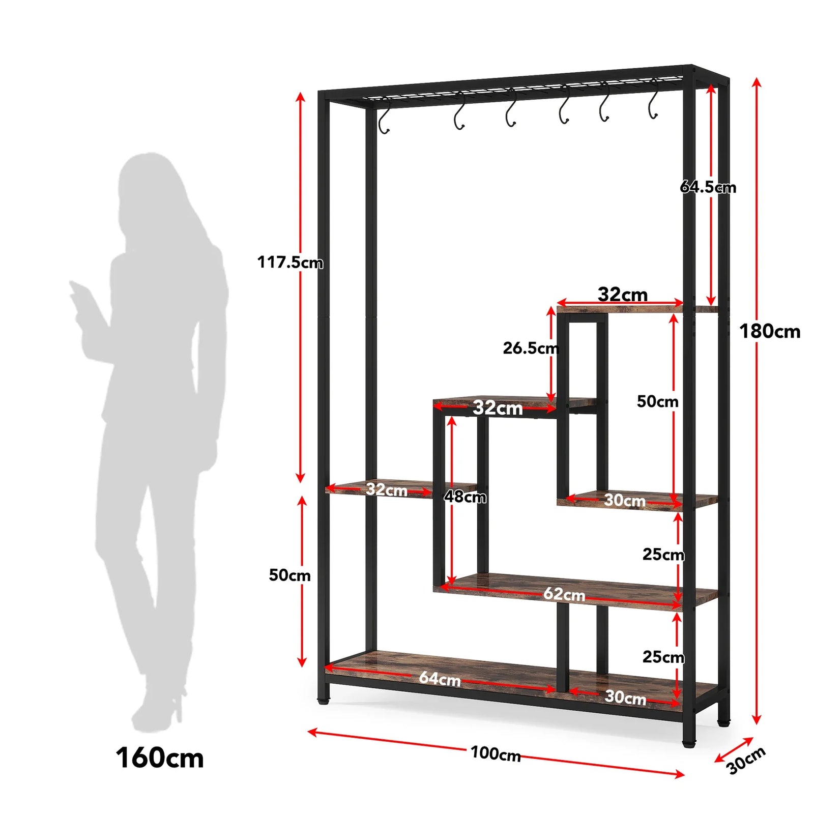 Tribesigns 5 Tiers Tall Indoor Plant Stand 70.9 inches Large Metal Plant Shelf with 10 PC S Hanging Hooks for Garden