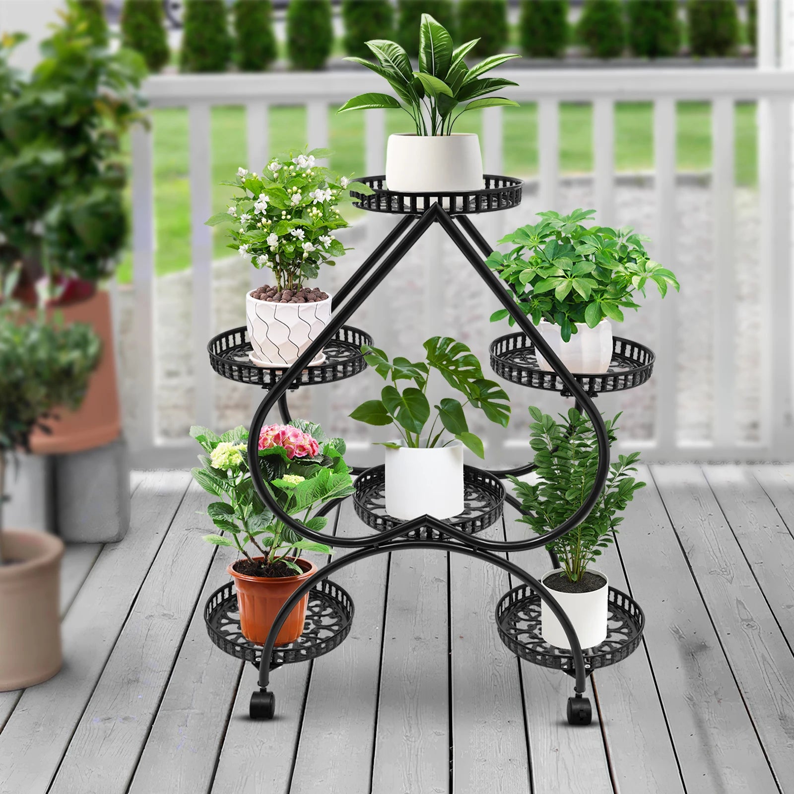 Black  Metal Plant Flowerpot Stands 6 Pots Plants Flower Stand for Patio Garden Living Room Corner Balcony and Bedroom