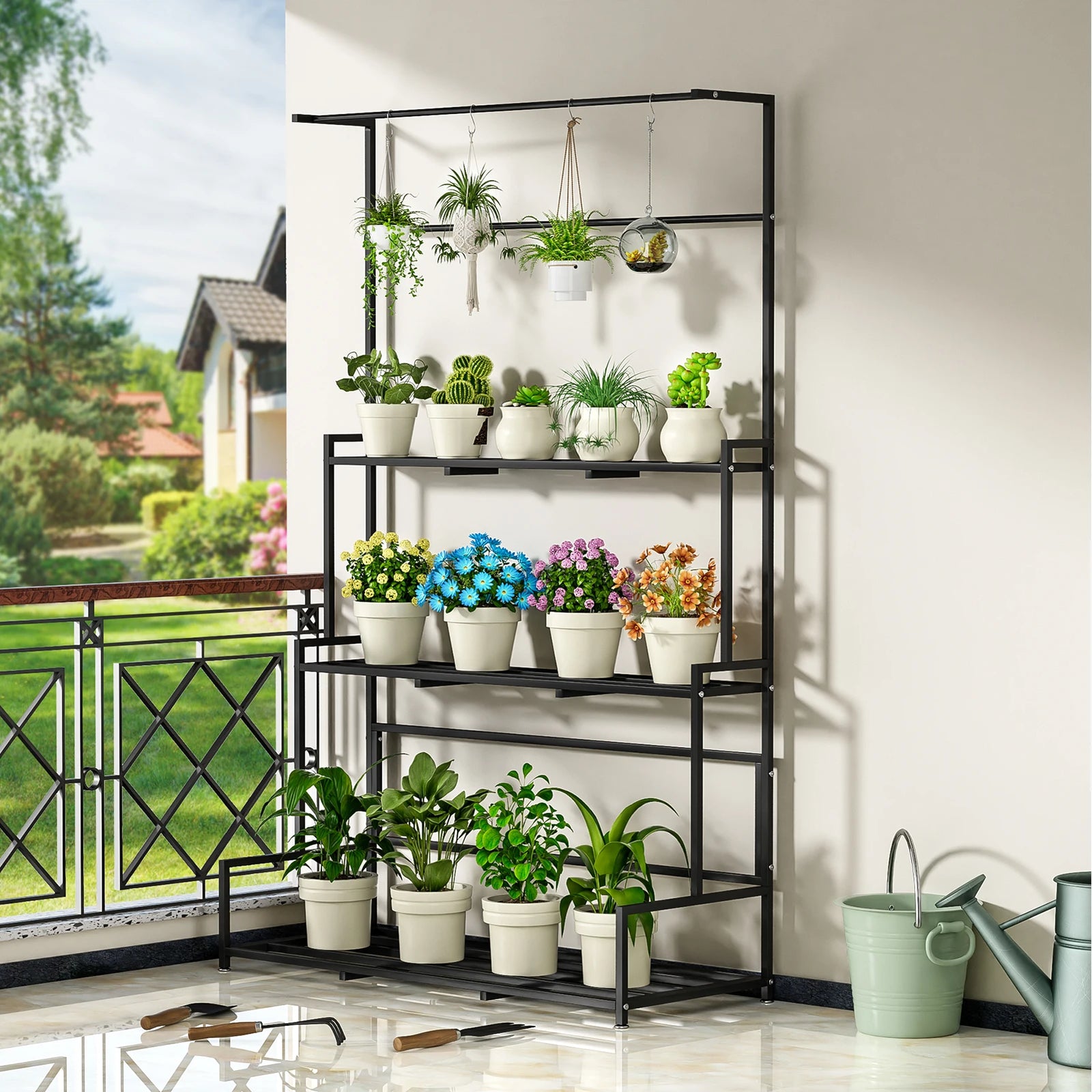 Garden Plant Shelves Iron Potted Flower Plant Stand Rack Multiple Flower Pot Shelf Indoor Outdoor Planter Display Organizer