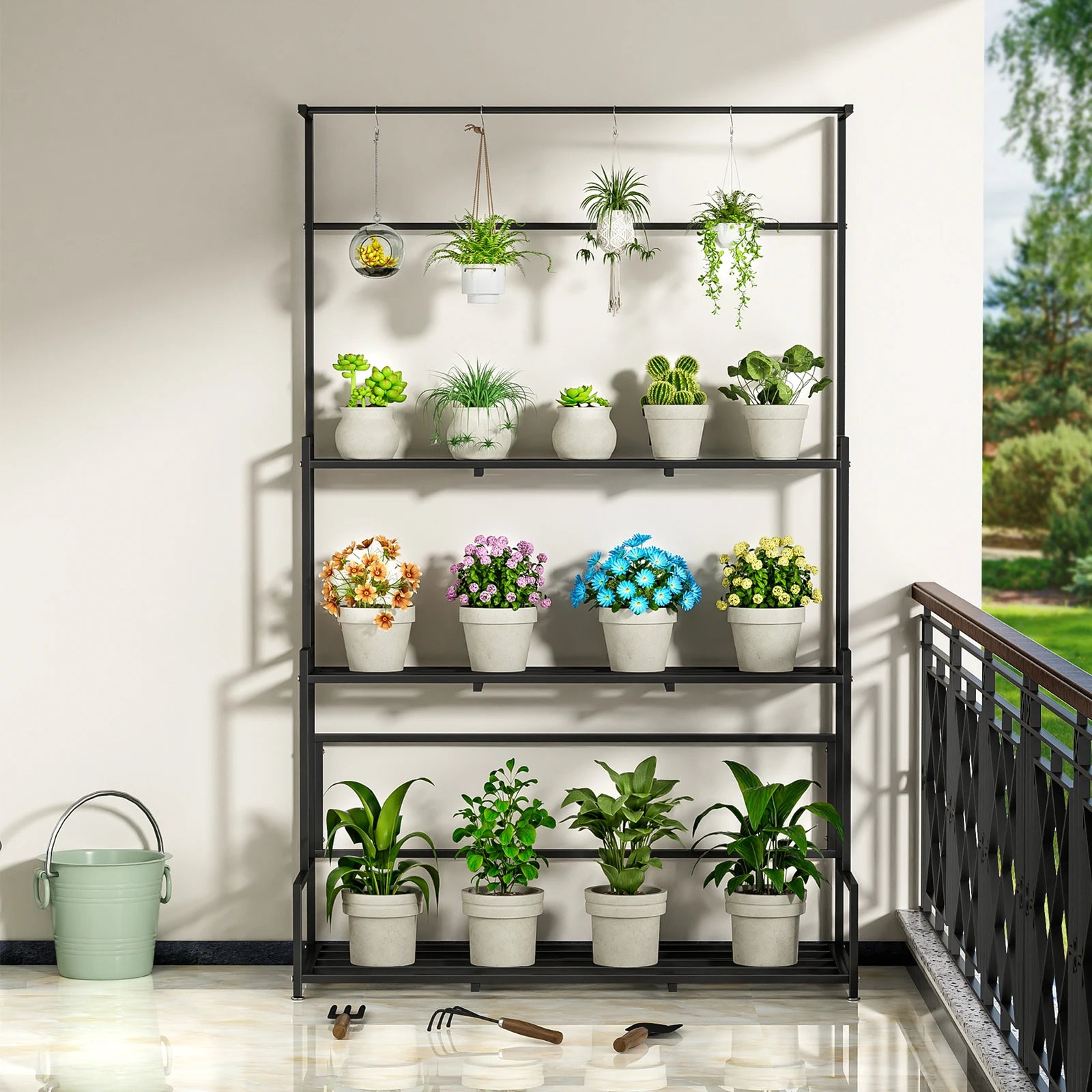 Garden Plant Shelves Iron Potted Flower Plant Stand Rack Multiple Flower Pot Shelf Indoor Outdoor Planter Display Organizer